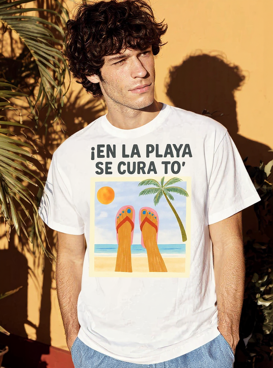 Relaxation at the Beach T-Shirt - assets-task_01k0pjs0qkeexbghyhq1y6413f-1753104747_img_0-on-model-1-flux-2025-07-21T20-10-14-366Z.png
