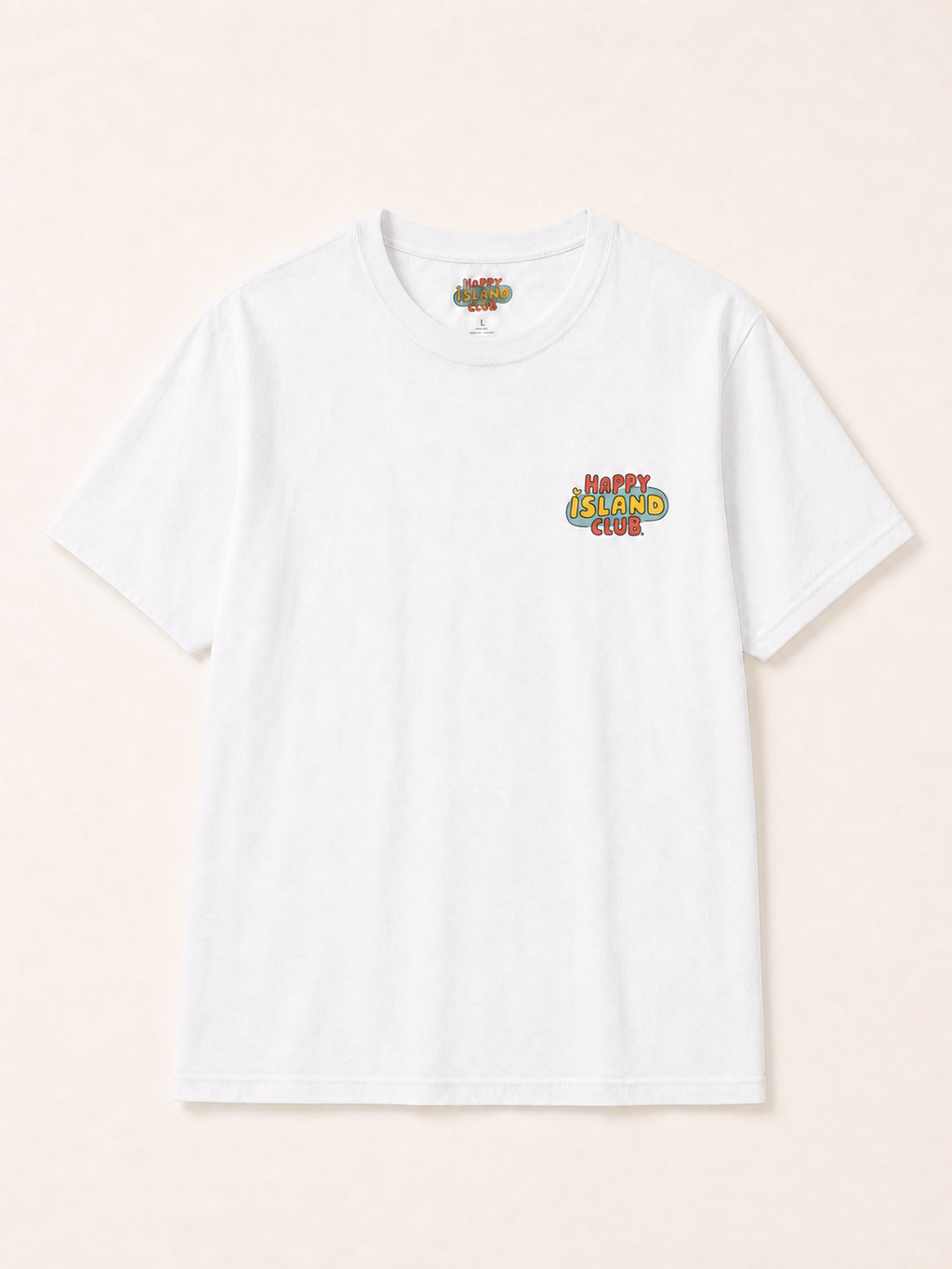 Front of 1, 2, 3, Pescao with palette-matched Happy Island Club left-breast logo