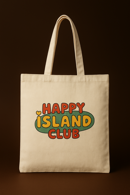 Happy Island Club Cotton Canvas Tote Bag - Eco-Friendly Shopping Bag for Summer Adventures
