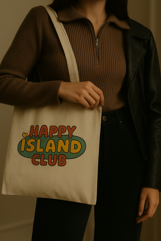 Happy Island Club Cotton Canvas Tote Bag - Eco-Friendly Shopping Bag for Summer Adventures