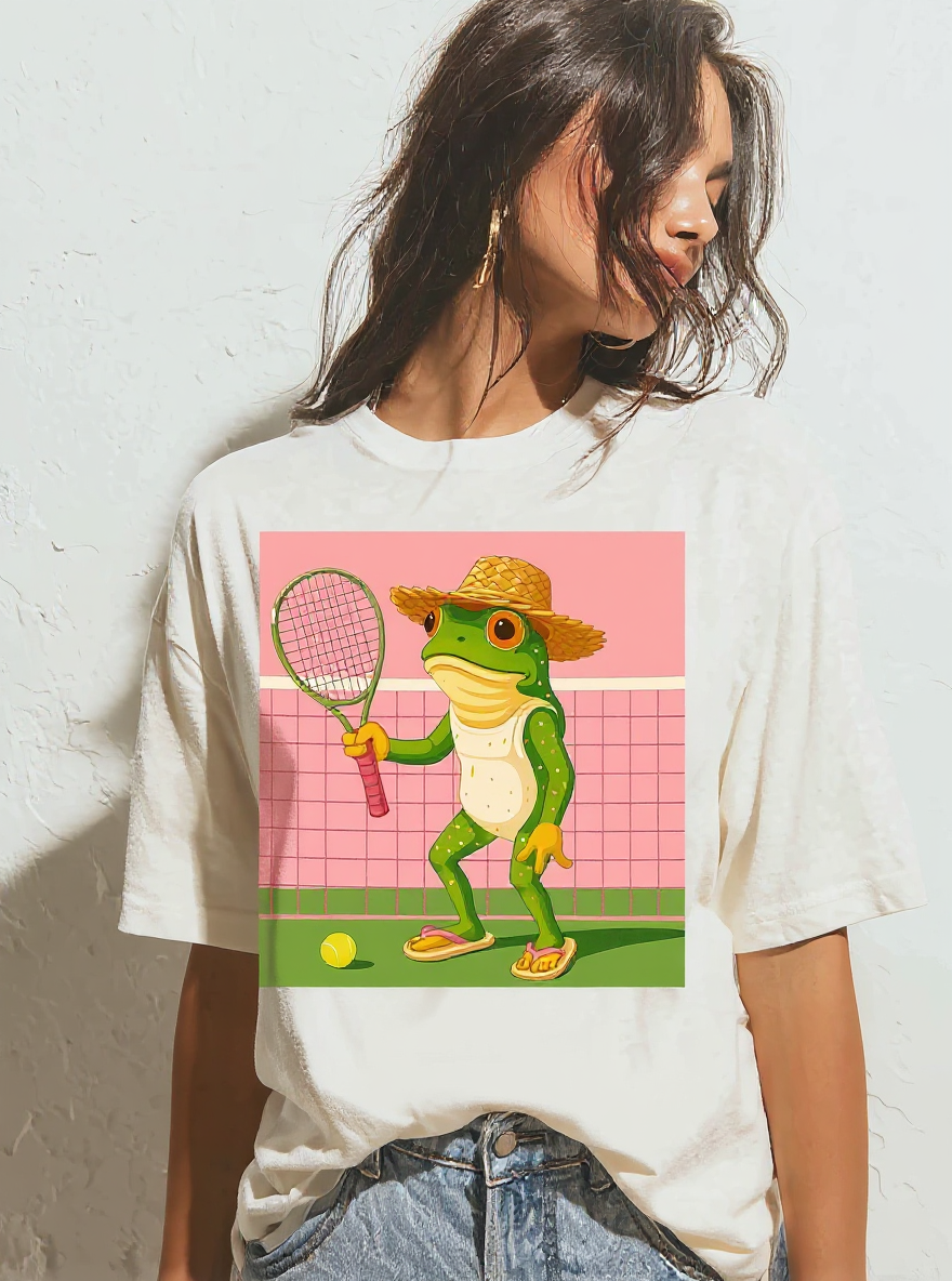 Quirky Tennis Frog T-Shirt - assets-task_01k0pjgb4afa5aae3rprx217y6-1753104462_img_0-on-model-1-flux-2025-07-21T20-10-00-337Z.png