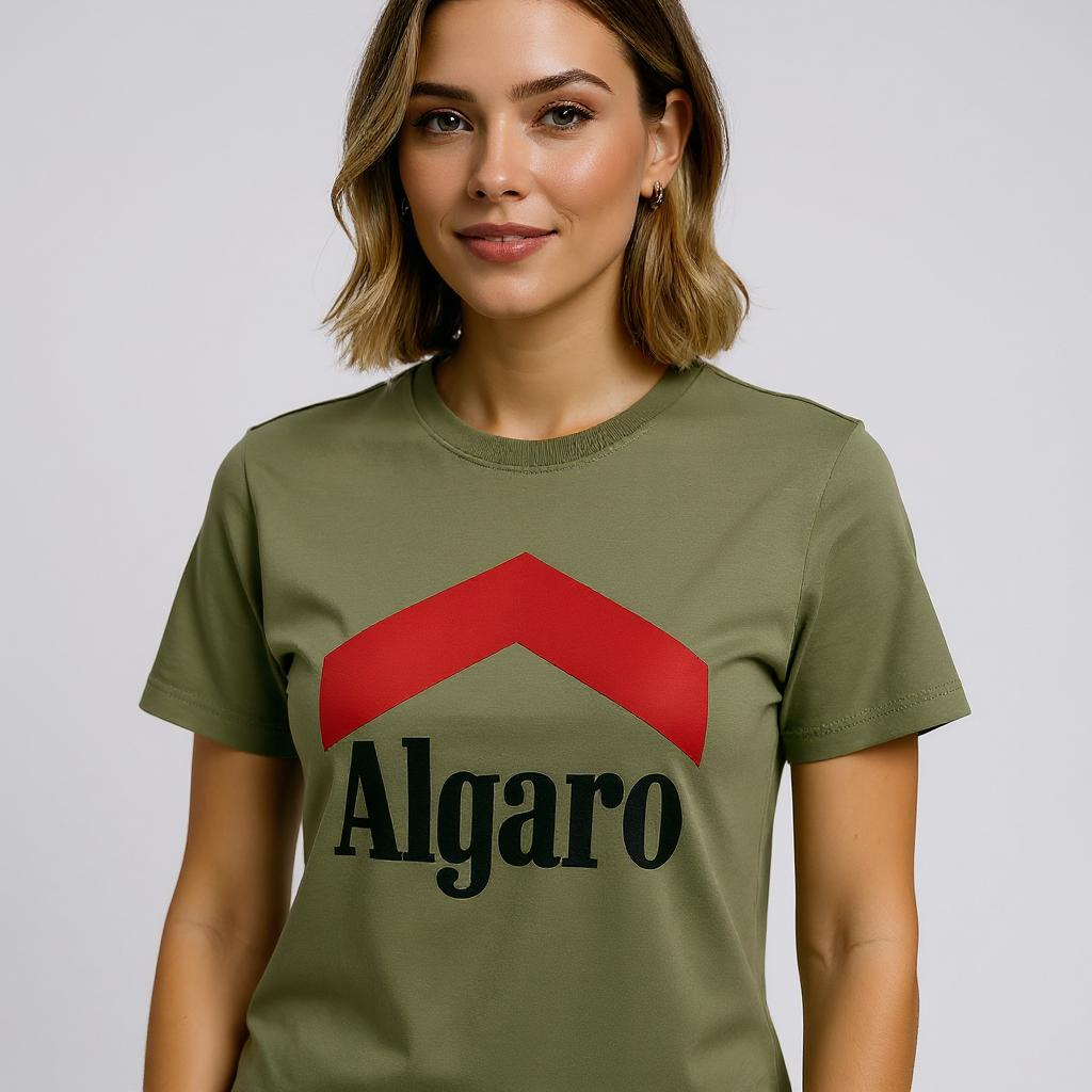Algaro Tee with Red Chevron - Heather Military Green