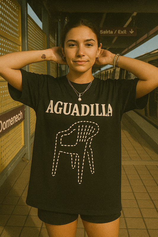 AGUADILLA Chair T-Shirt - 20250407_2338_Girl on Platform_remix_01jr9qn0esetwash0zpxfrhm88.png