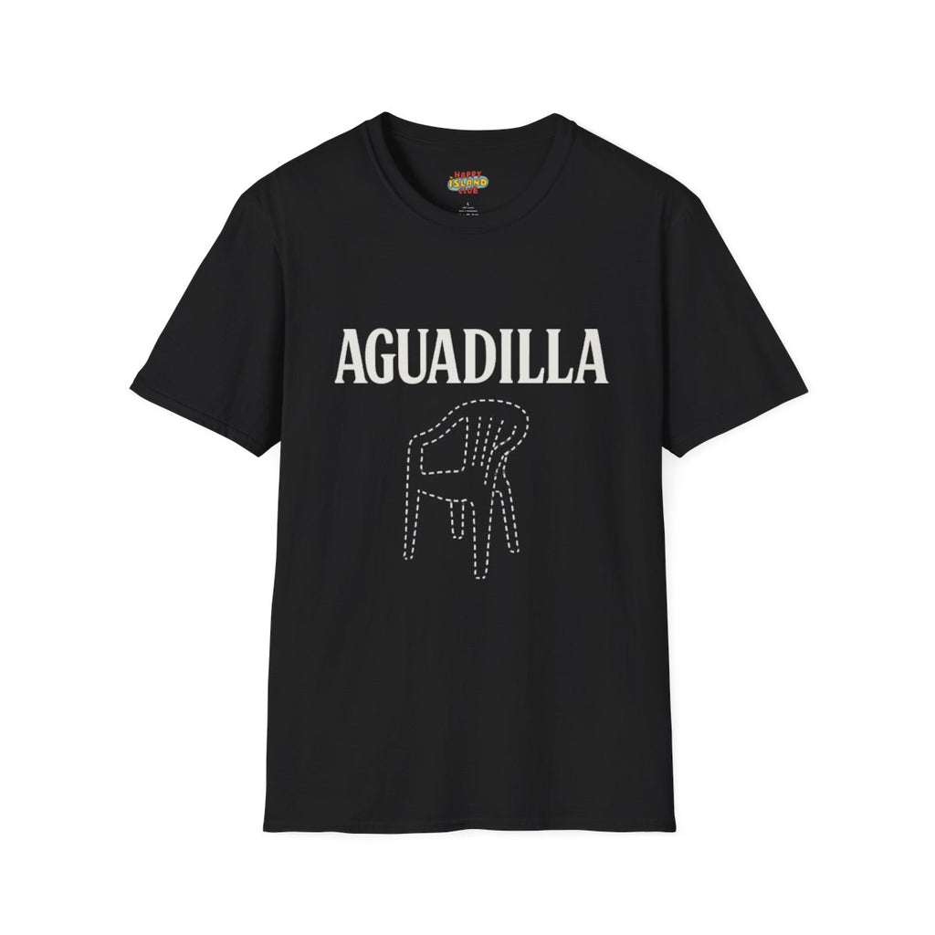 Front view of AGUADILLA Chair T-Shirt - El que se va pa' Aguadila pierde su silla on a clean background
