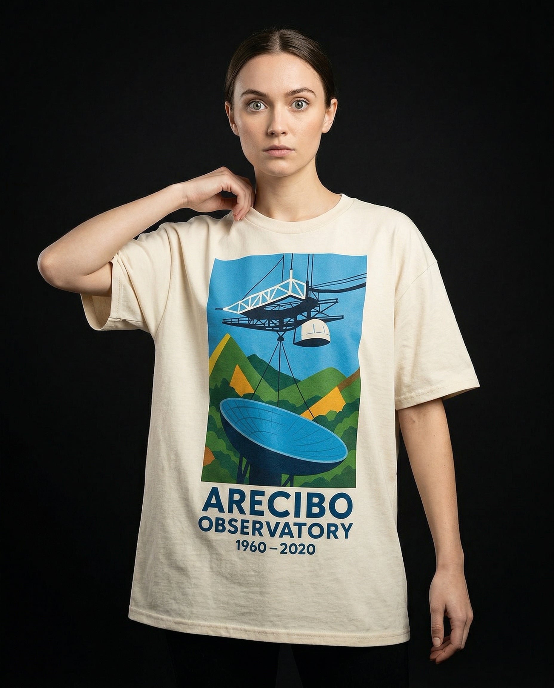 ARECIBO OBSERVATORY 1960–2020 T-Shirt — arecibo-observatory-1960-2020--studio-02-three-quarter