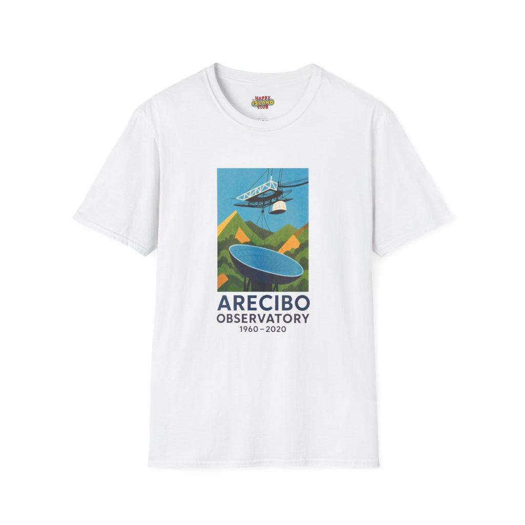 Front view of ARECIBO OBSERVATORY 1960–2020 T-Shirt on a clean background