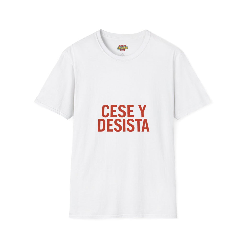 Front view of CESE Y DESISTA on a clean background