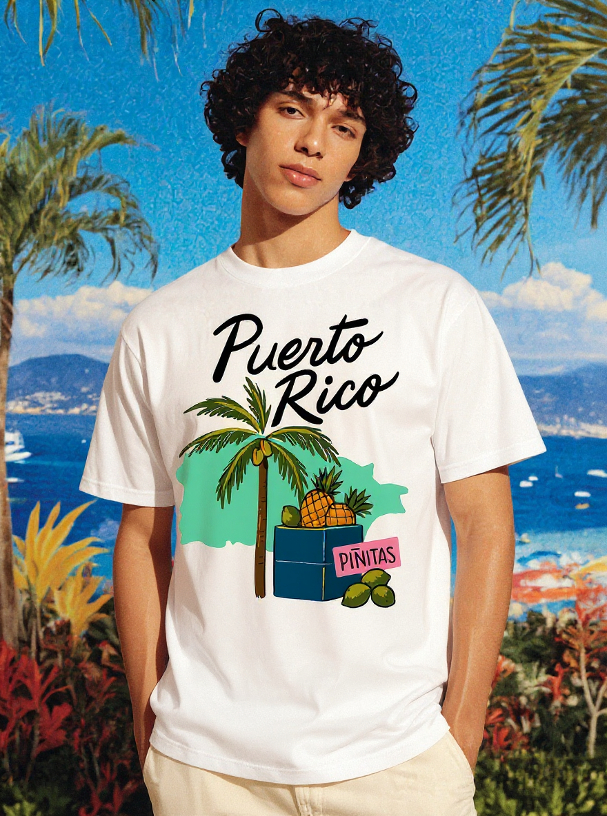 Puerto Rico Tropical Vibes T-Shirt - assets-task_01k0pjctxredt96n148e4hb7xh-1753104349_img_0-on-model-1-flux-2025-07-21T20-09-46-144Z.png