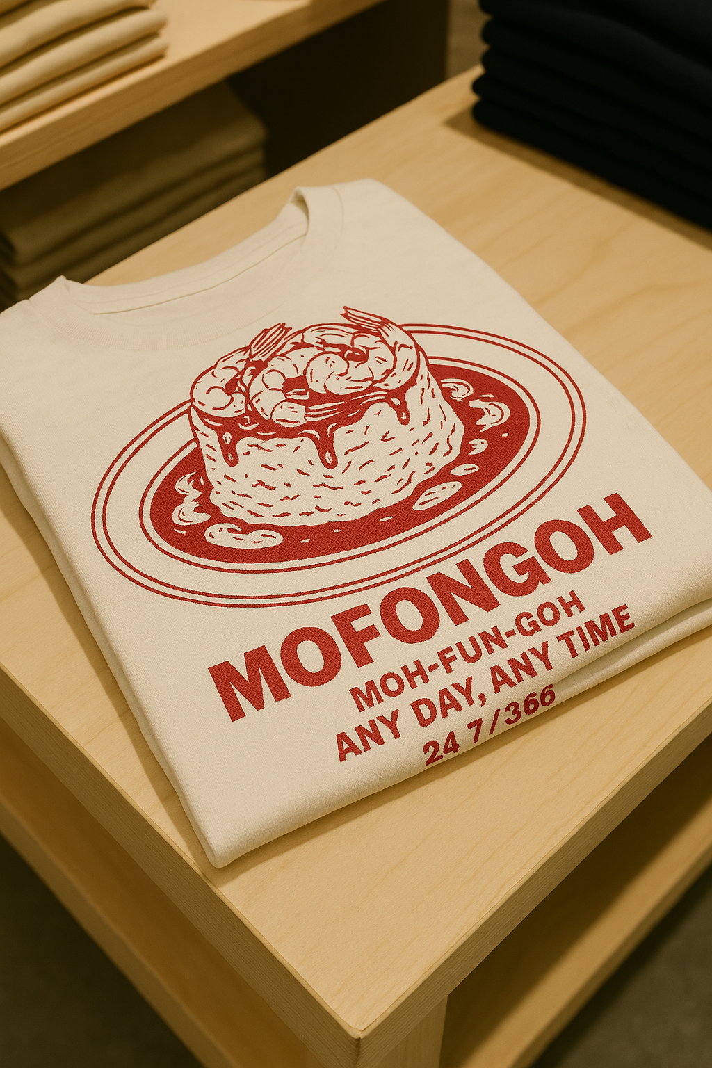 MOFONGO ANY DAY, ANY TIME - 20250330_0808_Folded Mofongo T-Shirt_remix_01jqkf8cyjfz4spftwv69k4g3r.png