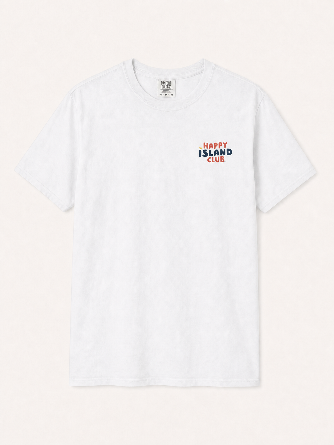 Front of GALLO - December 20, 2019 BANNED by federals with artwork-matched Happy Island Club left-breast logo, integrated by Images 2.0