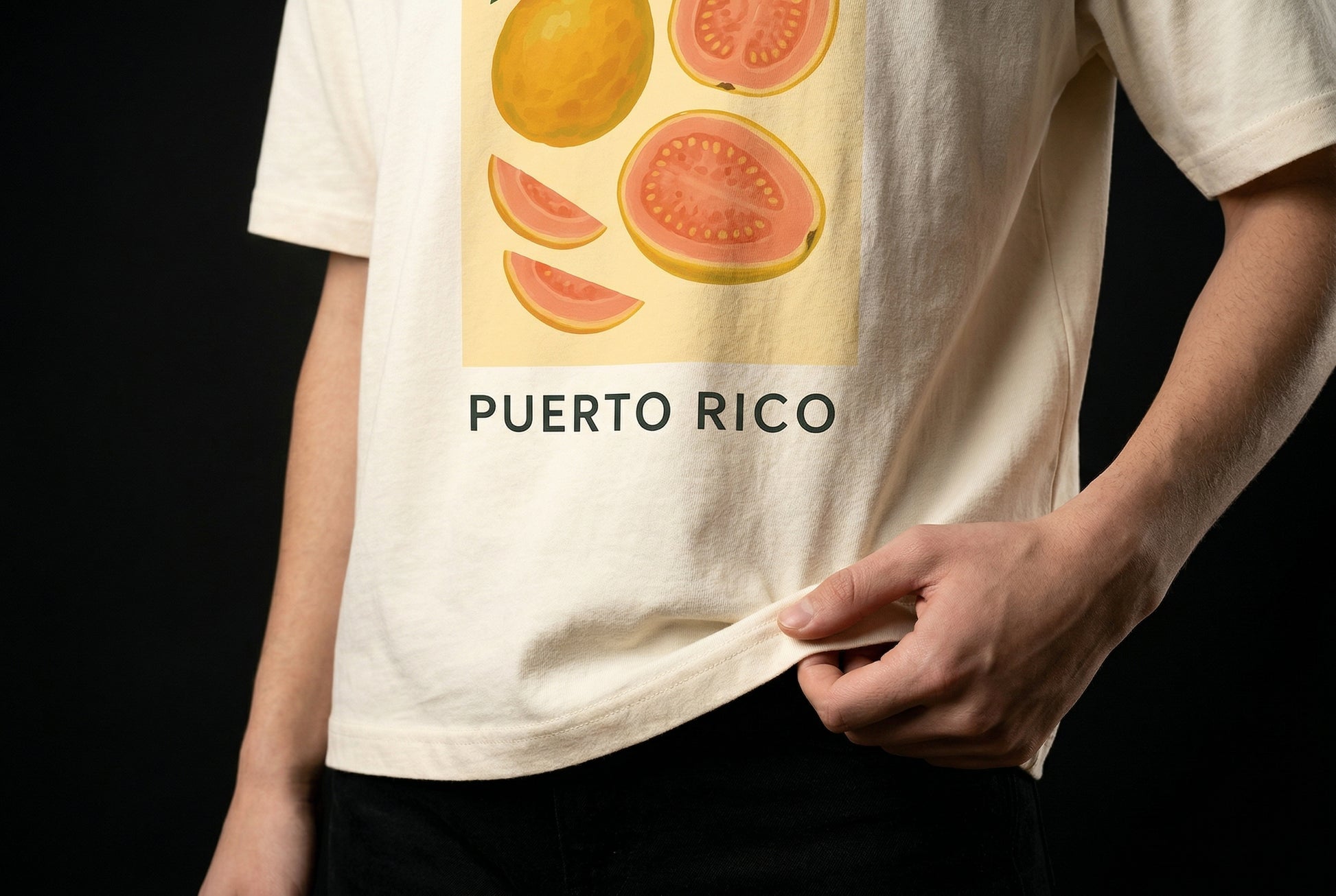 Guava Puerto Rico T-Shirt — guava-puerto-rico-t-shirt-studio-05-hem-hand