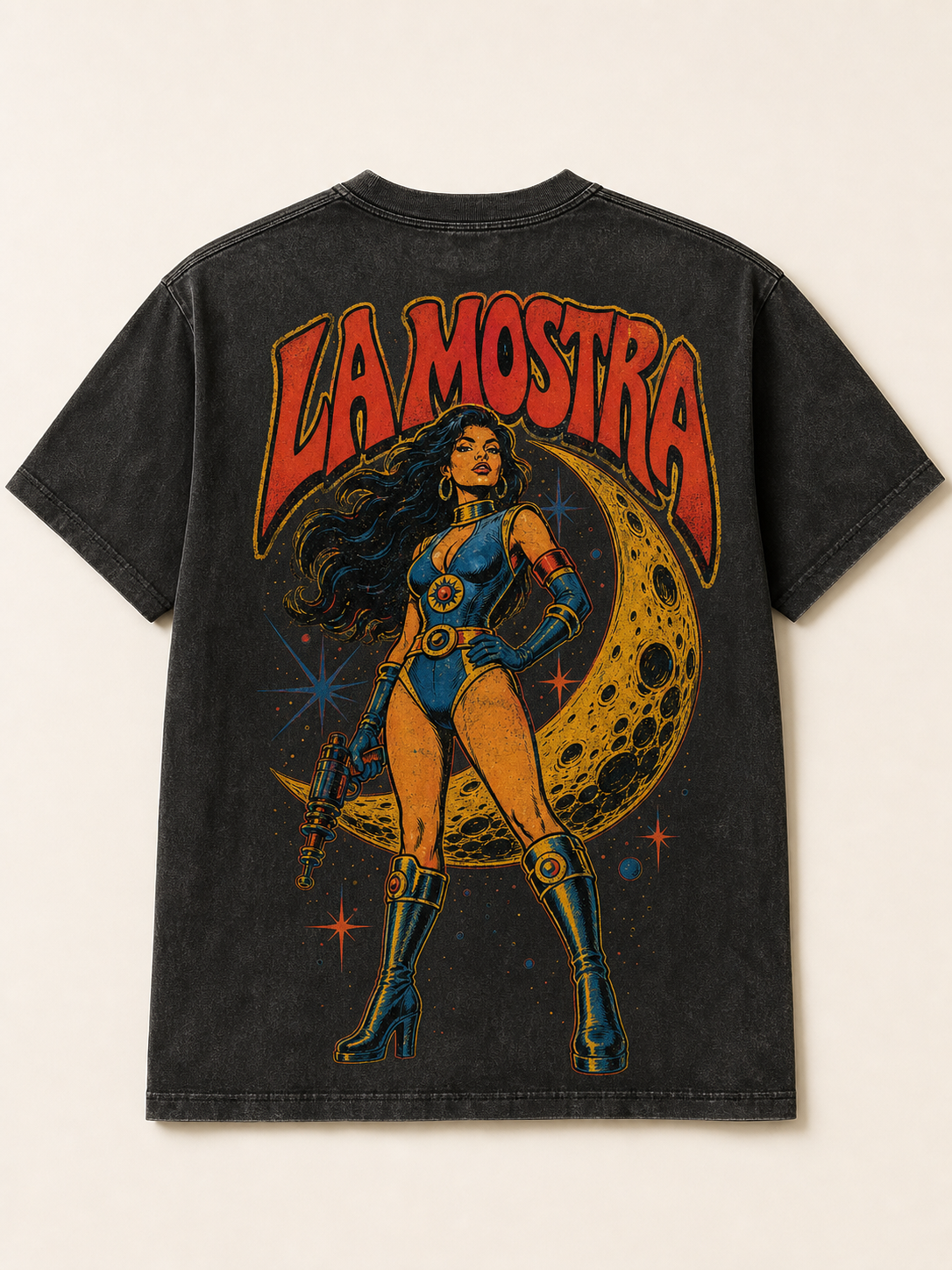 Back of La Mostra washed black T-shirt