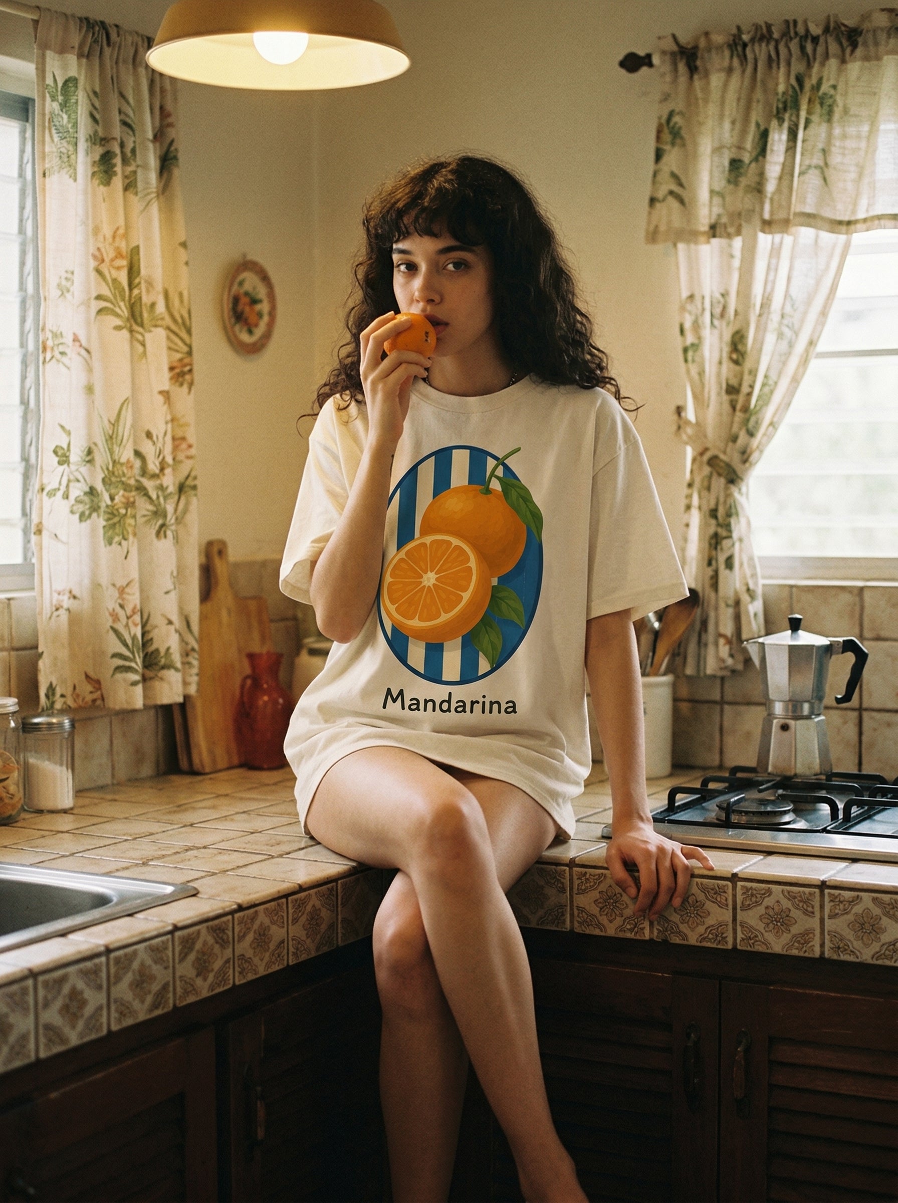 Mandarina T-shirt — mandarina-t-shirt-lifestyle-b-kitchen-counter-perch