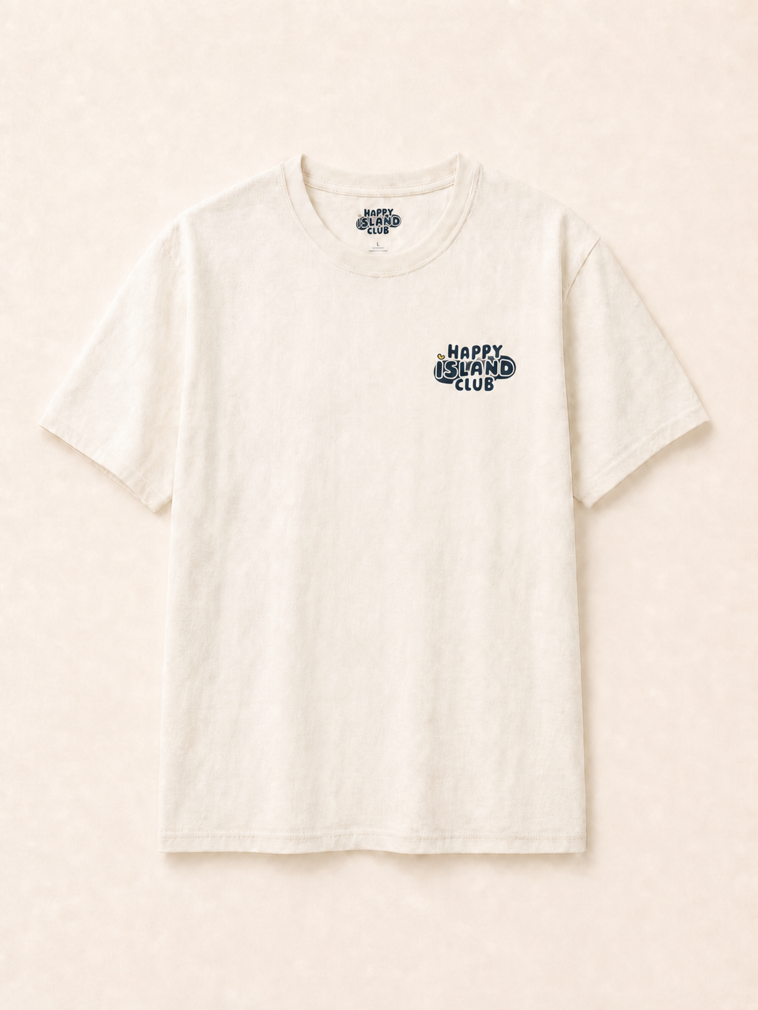 Front of No Te Pongas Chango T-Shirt with artwork-matched Happy Island Club left-breast logo, integrated by Images 2.0
