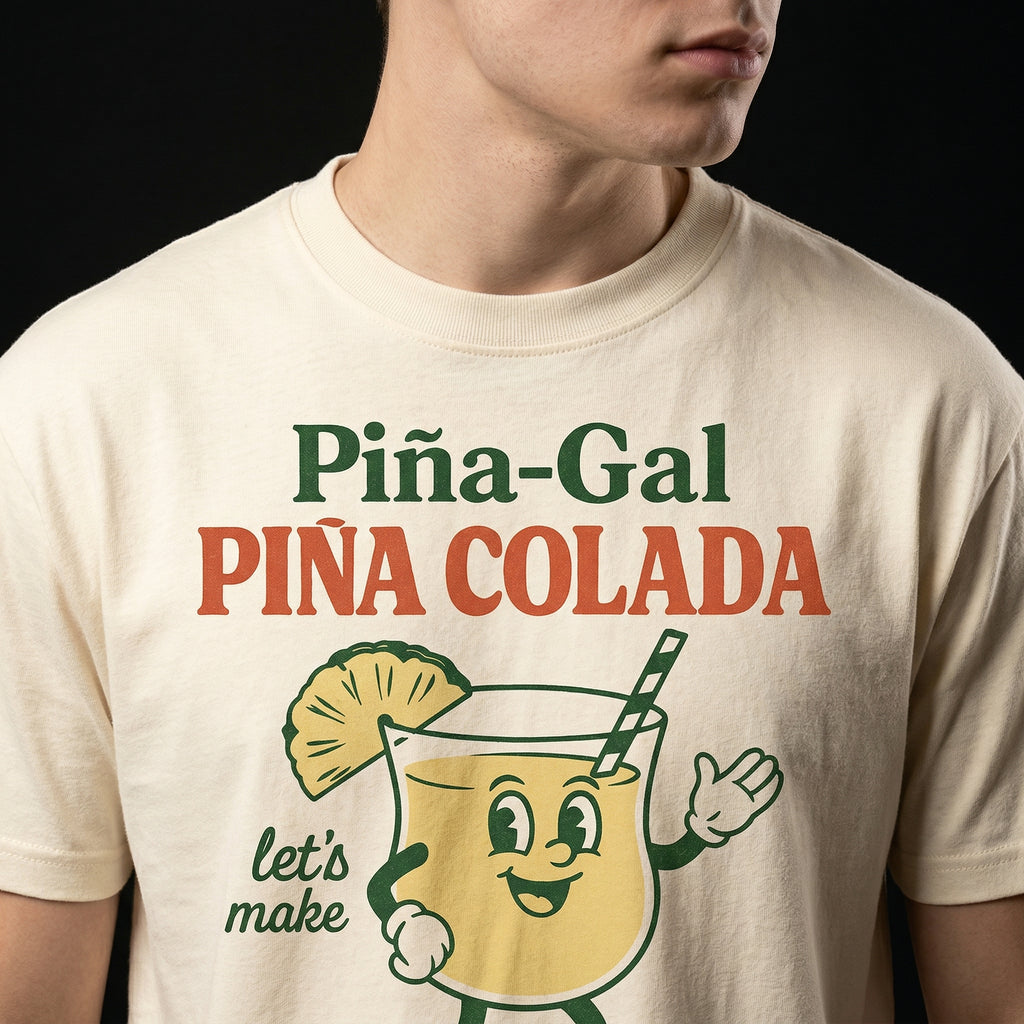 Piña-Gal Piña Colada T-Shirt — pi-a-gal-pi-a-colada-t-shirt-studio-04-collar-shoulder