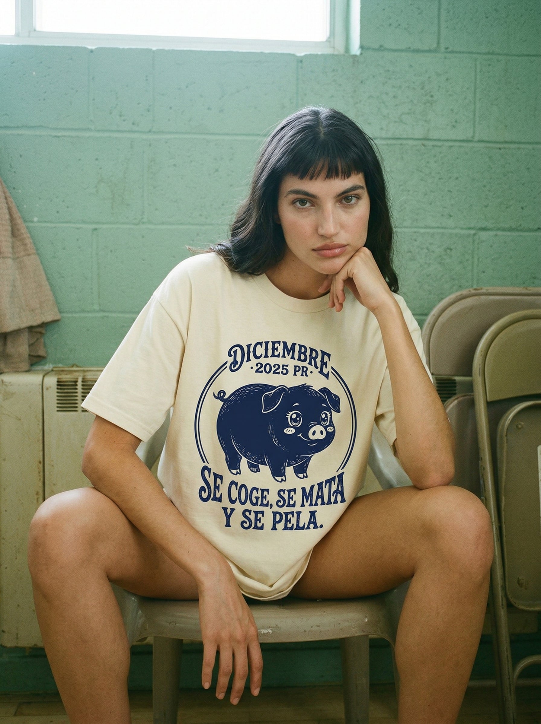 Pig Themed Festive T-Shirt — pig-themed-festive-t-shirt-lifestyle-b-low-slouch-brood