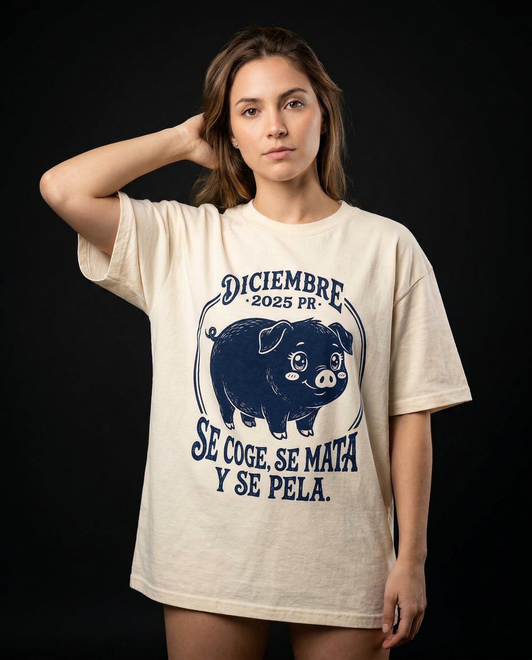 Pig Themed Festive T-Shirt — pig-themed-festive-t-shirt-studio-02-three-quarter