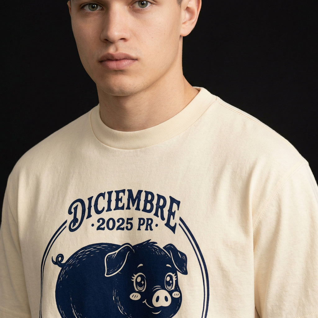 Pig Themed Festive T-Shirt — pig-themed-festive-t-shirt-studio-04-collar-shoulder