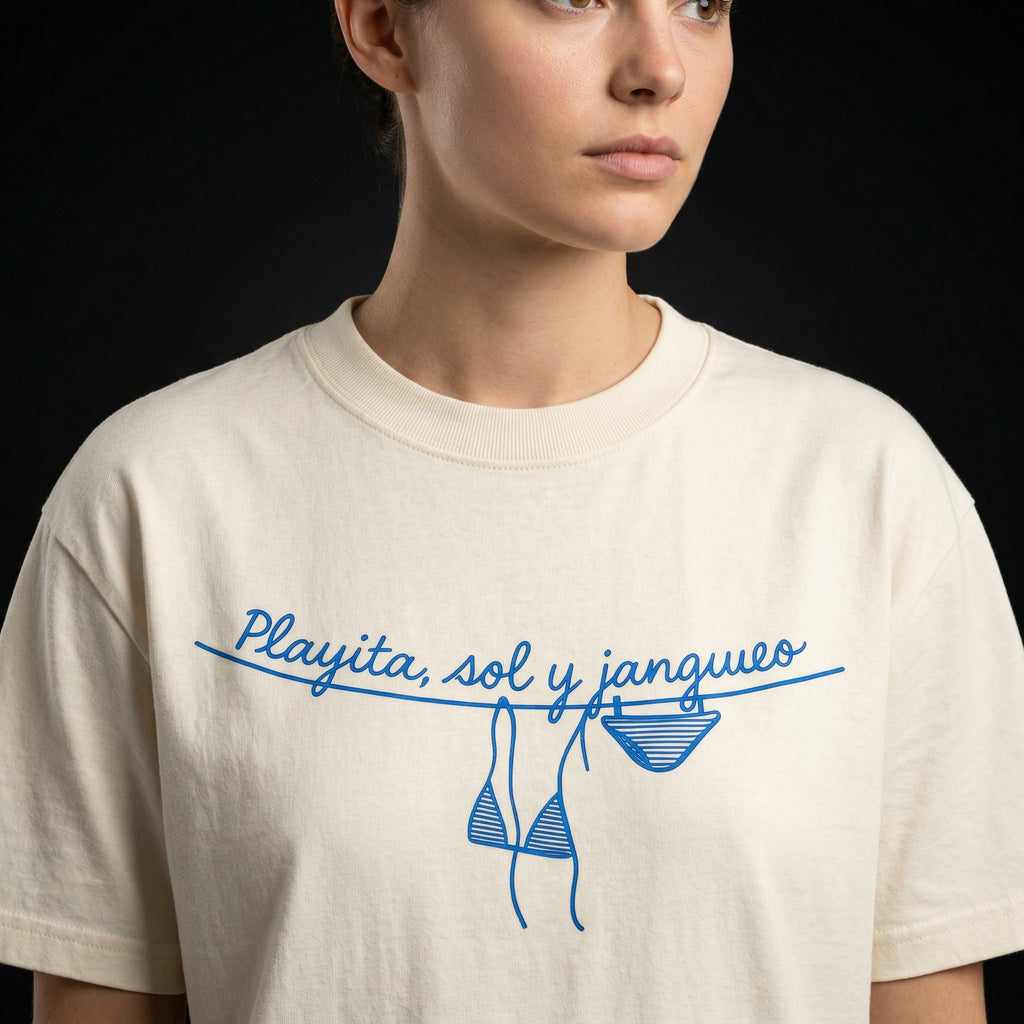 Playita, Sol y Jangueo T-Shirt — playita-sol-y-jangueo-t-shirt-studio-04-collar-shoulder