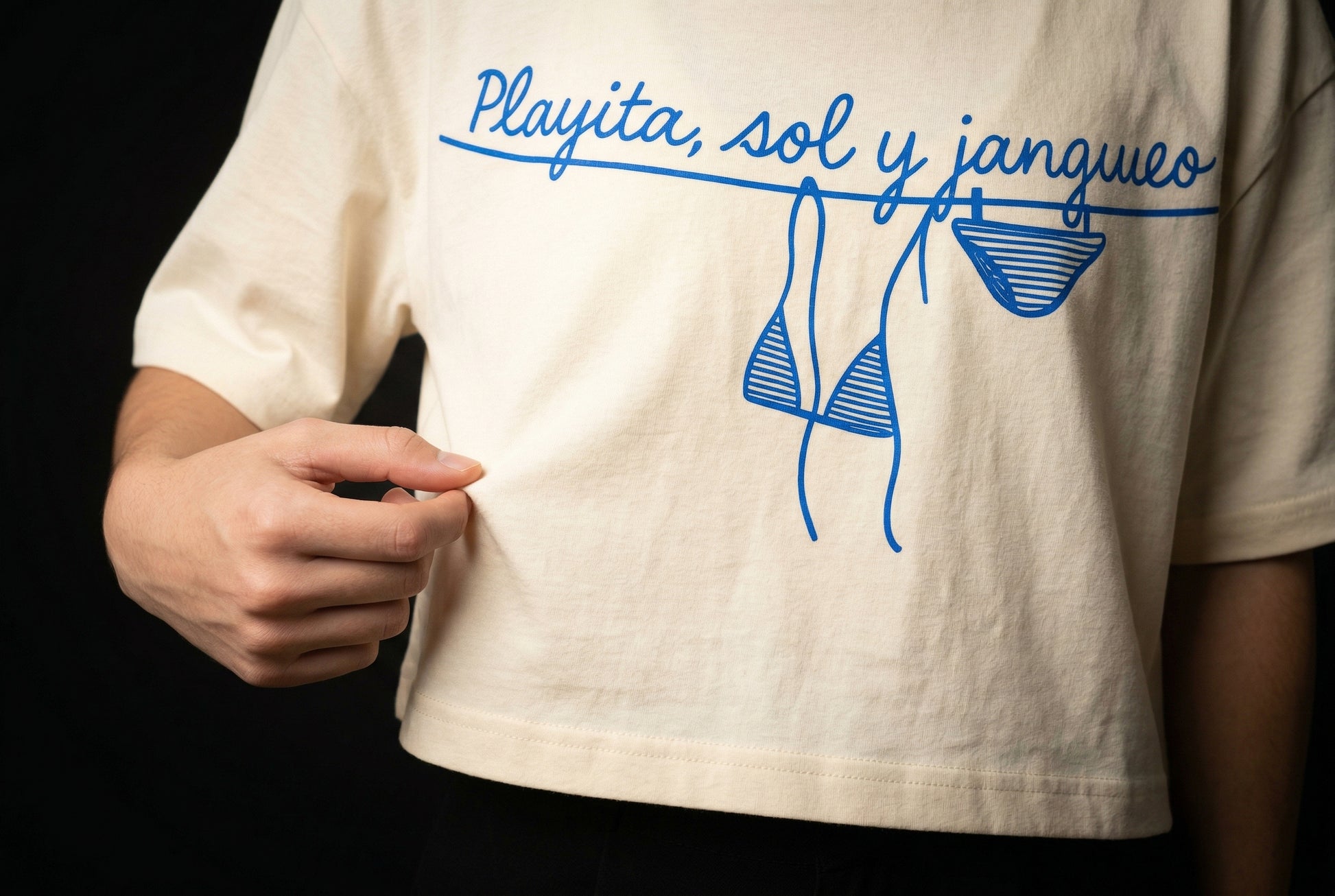 Playita, Sol y Jangueo T-Shirt — playita-sol-y-jangueo-t-shirt-studio-05-hem-hand