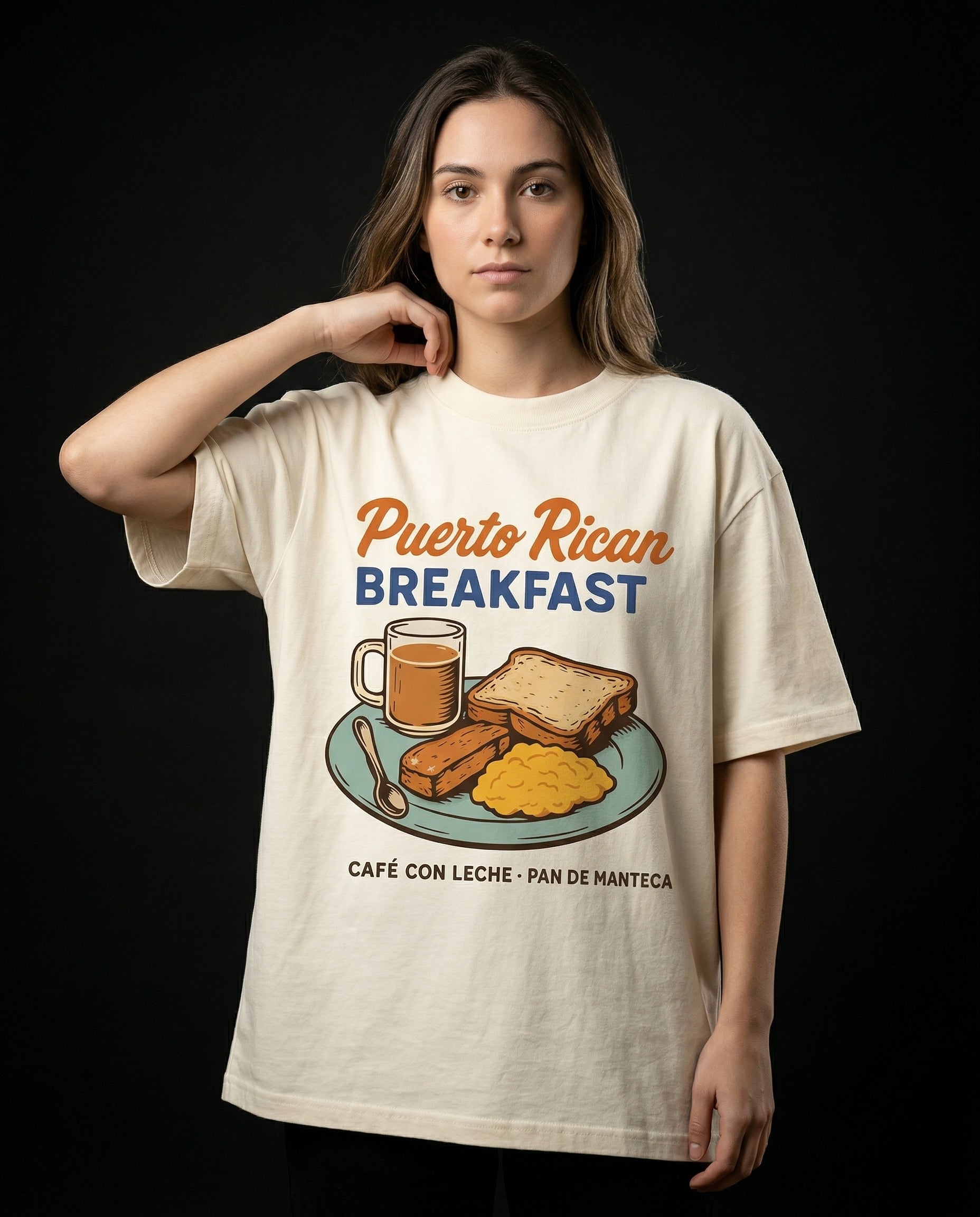 Puerto Rican Breakfast T-Shirt — puerto-rican-breakfast-t-shirt-studio-02-three-quarter