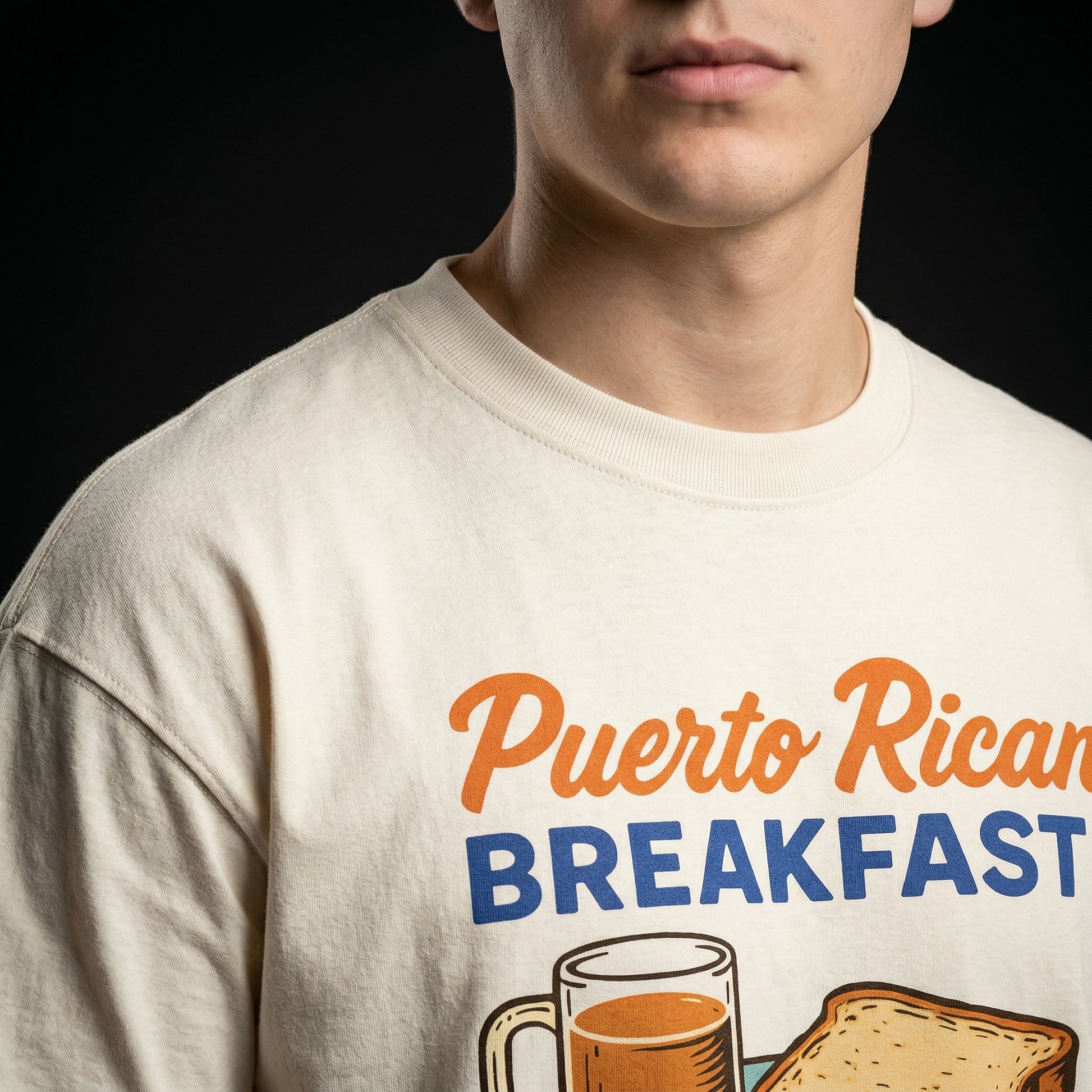 Puerto Rican Breakfast T-Shirt — puerto-rican-breakfast-t-shirt-studio-04-collar-shoulder
