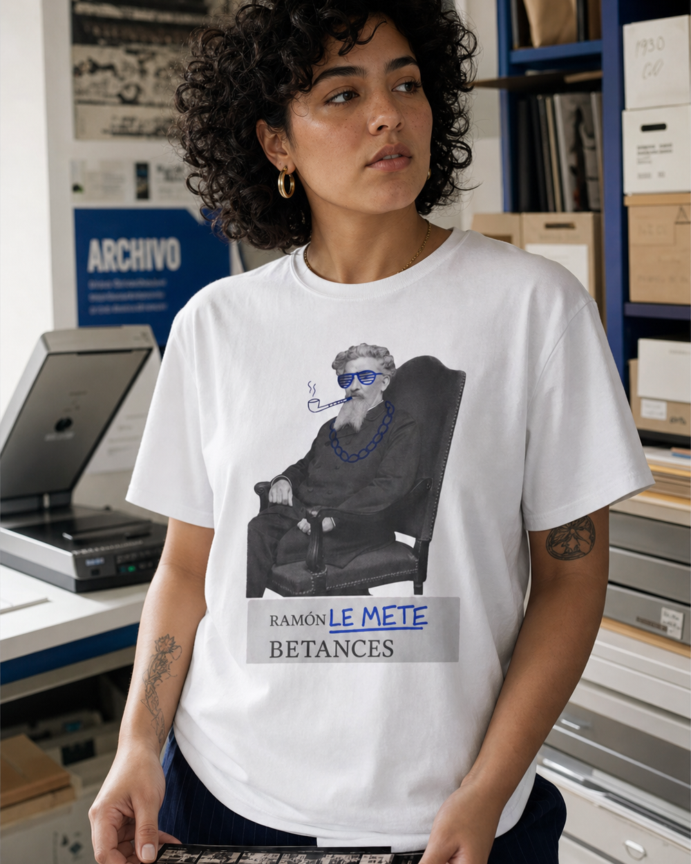 Puerto Rican adult wearing Ramón Le Mete Betances in a relaxed creative setting