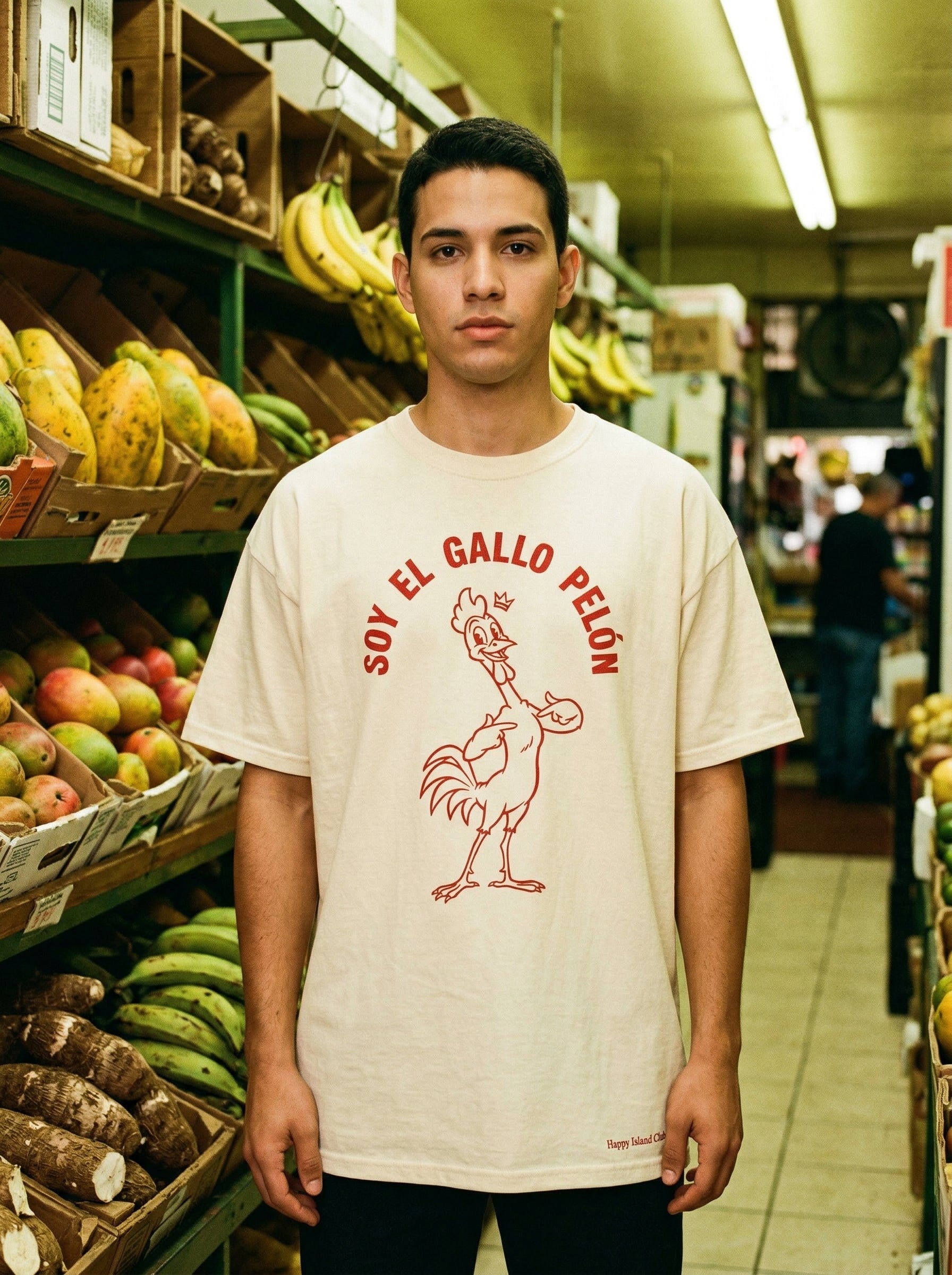 Soy El Gallo Pelón T-Shirt — soy-el-gallo-pel-n-t-shirt-lifestyle-a-bodega-reach