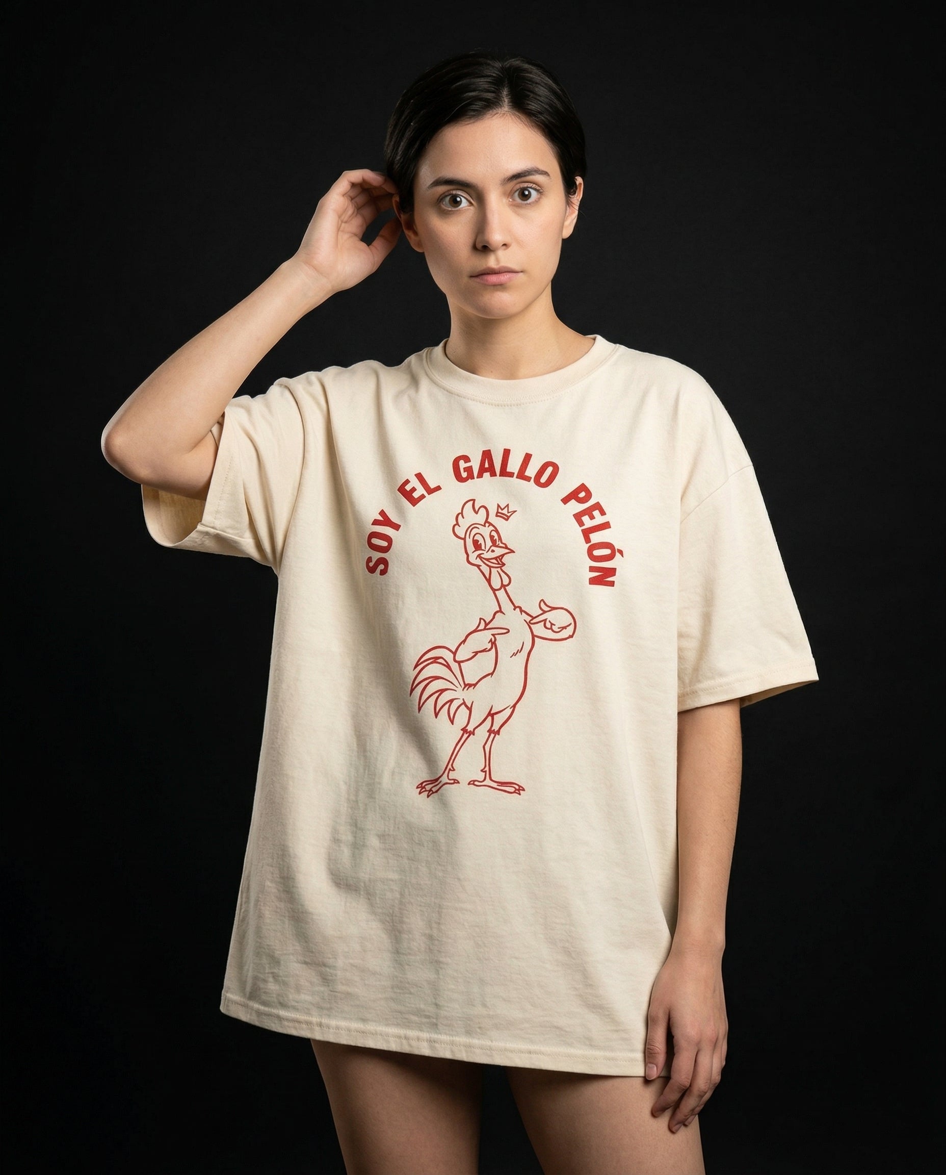 Soy El Gallo Pelón T-Shirt — soy-el-gallo-pel-n-t-shirt-studio-02-three-quarter