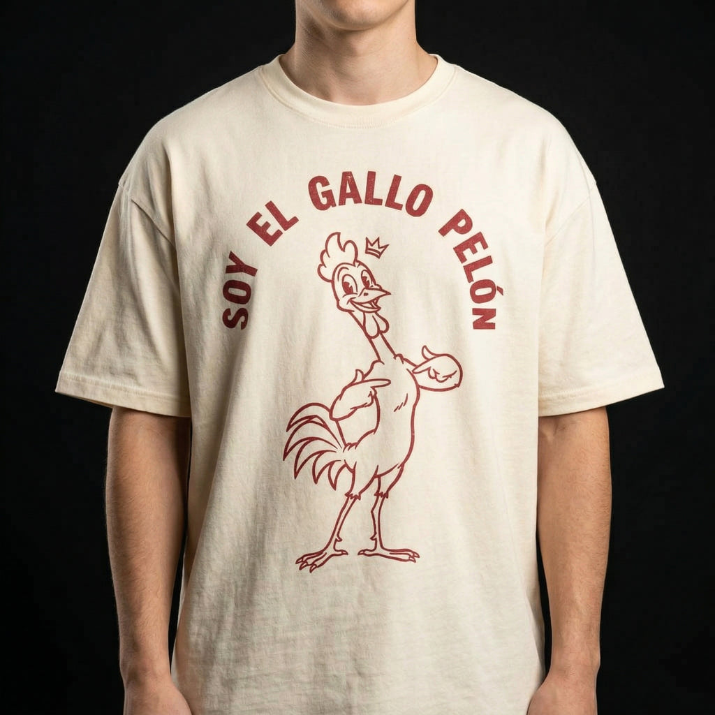 Soy El Gallo Pelón T-Shirt — soy-el-gallo-pel-n-t-shirt-studio-03-chest-print